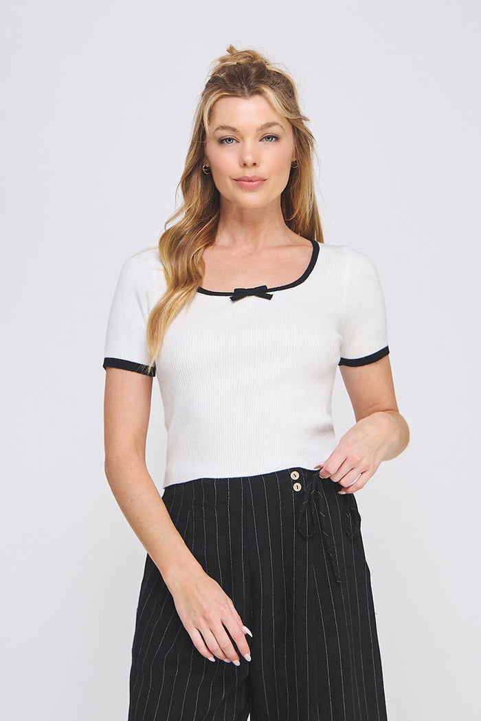 Soft Rib Fine Gauge Square Neck Bow Top
