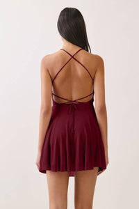 CAMI STRAPPY MINI DRESS: WINE WOOD