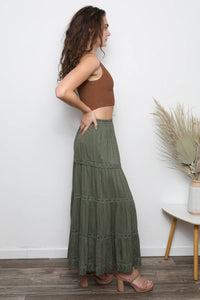 ASIS TIERED MAXI SKIRT WITH LACE TRIM AND SLIT