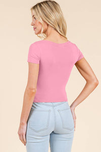 SHORT SLEEVE V-NECK CROP TOP: BLACK