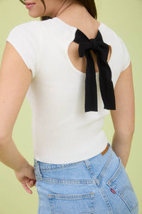 BACK TIE KNIT TOP: CREAM