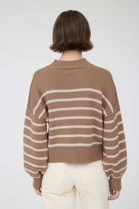 STRIPE MOCK NECK DROP SHOULDER KNIT SWEATER: NAVY