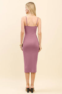 RUCHED EMPIRE CHEST MIDI CAMI DRESS: SMOKE ROSE