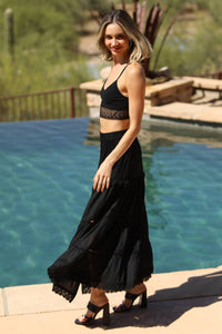 ASIS TIERED MAXI SKIRT WITH LACE TRIM AND SLIT