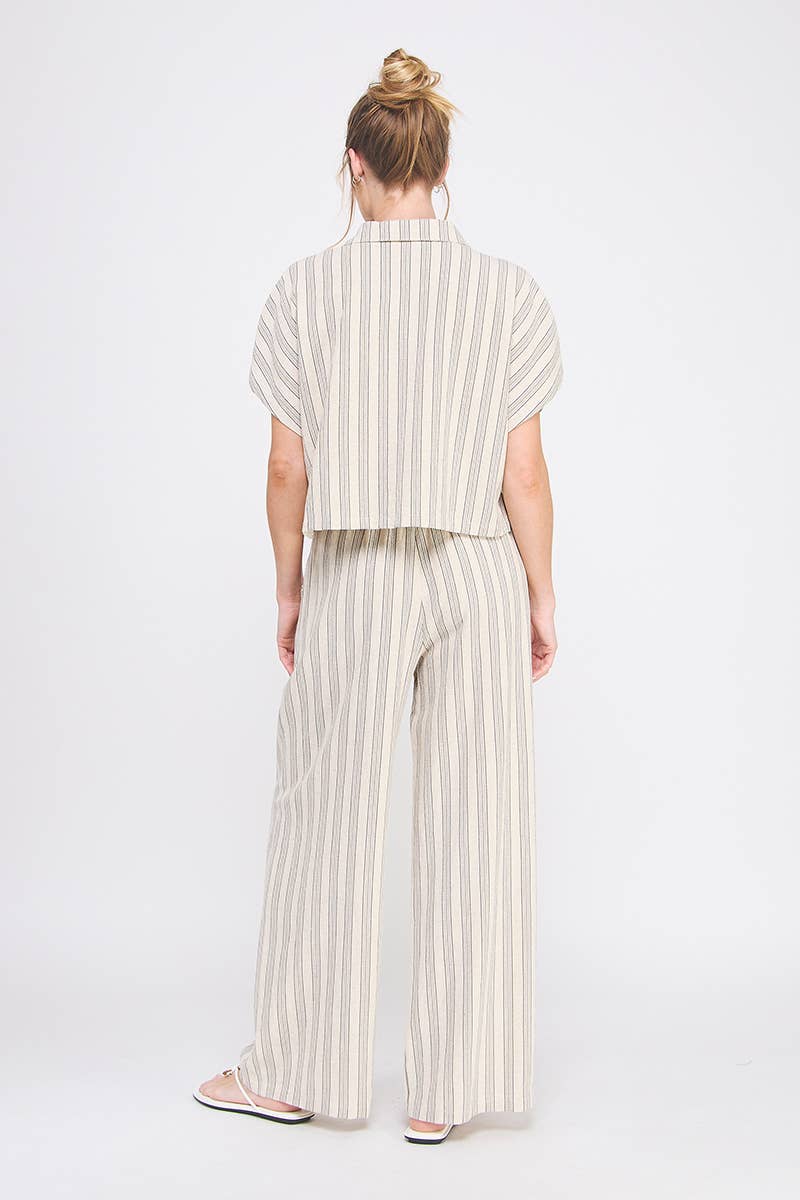 Cotton Blend Stripe Wide Leg Drawstring Pants