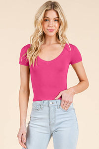SHORT SLEEVE V-NECK CROP TOP: BLACK