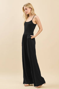 DOUBLE LAYERED PULL UP TANK JUMPSUIT: BLACK