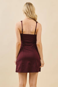 MINI DRESS WITH TIE FRONT BOW: BROWN / IVORY