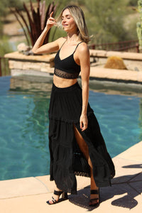 ASIS TIERED MAXI SKIRT WITH LACE TRIM AND SLIT