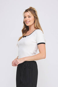Soft Rib Fine Gauge Square Neck Bow Top
