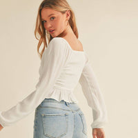 LONG SLEEVE SMOCKED PEASANT TOP: Off White