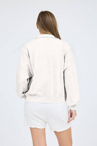 WASHED HALF SNAP BUTTON LONG SLEEVE KNIT TOP: GREY