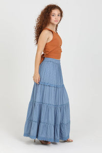 ASIS TIERED MAXI SKIRT WITH LACE TRIM AND SLIT
