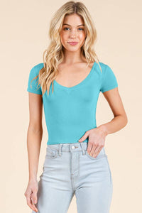 SHORT SLEEVE V-NECK CROP TOP: BLACK