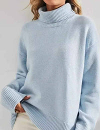 Ladies Solid Color Turthleneck Long Sleeves Knit Sweater