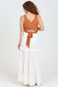 ASIS TIERED MAXI SKIRT WITH LACE TRIM AND SLIT