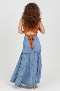 ASIS TIERED MAXI SKIRT WITH LACE TRIM AND SLIT