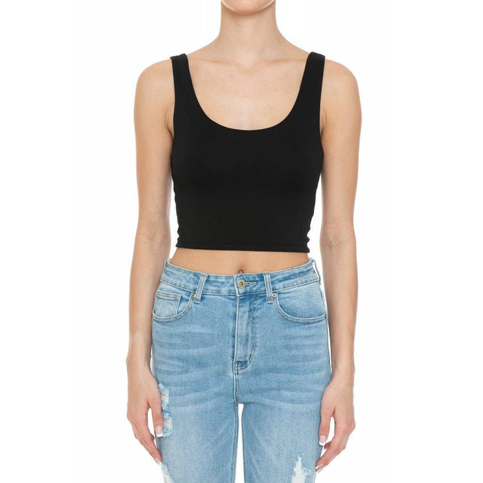 DOUBLE LAYER CROP TANK TOP: BLACK