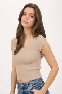 BACK TIE KNIT TOP: LIGHT KHAKI