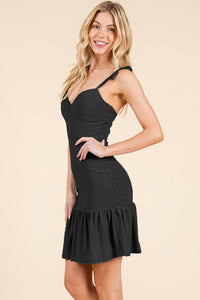 EYELET MINI DRESS: BLACK