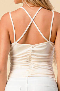 RUCHED CAMI TOP: SOFT WHITE