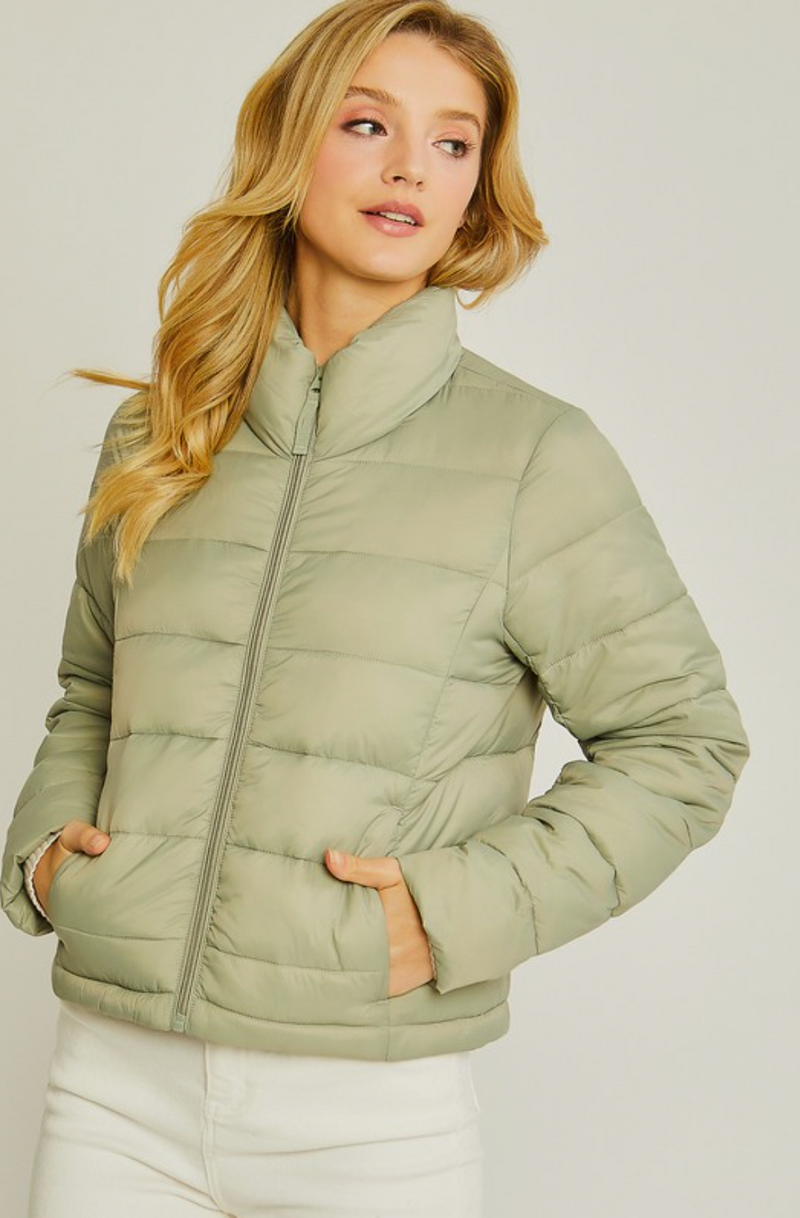 Solid Long Sleeve Puffer Jackets