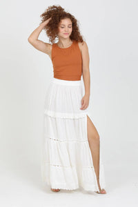 ASIS TIERED MAXI SKIRT WITH LACE TRIM AND SLIT
