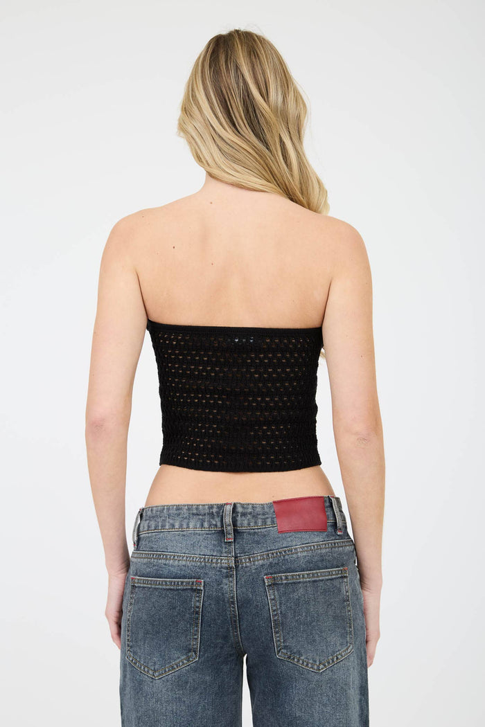 STRAPLESS CROCHET TOP: BLACK