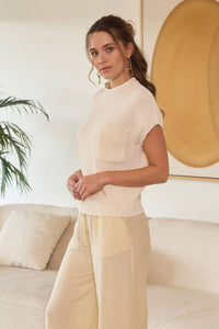 MOCK NECK SHORT SLEEVE SWEATER: IVORY