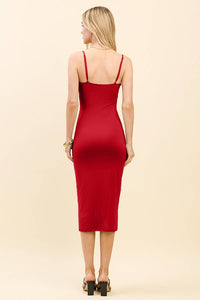 RUCHED EMPIRE CHEST MIDI CAMI DRESS: FRESH RED