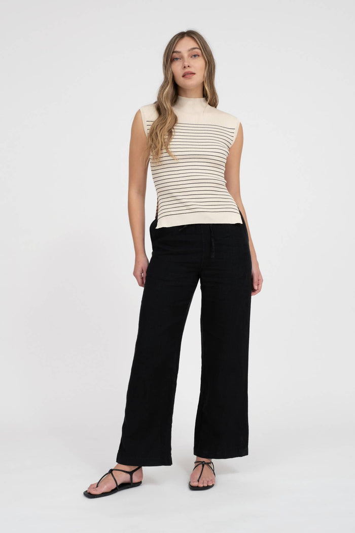 STRIPE MOCK NECK SWEATER: OATMEAL