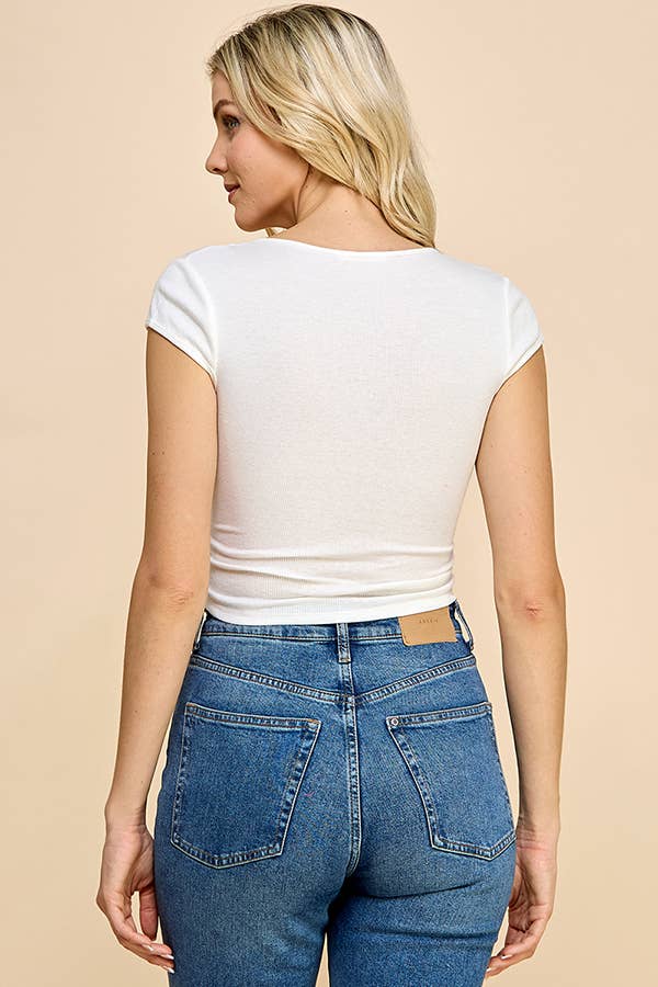 SURPLICE RUCHED DETAIL TOP: EASY OLIVE