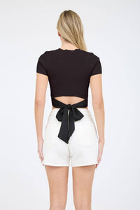 BACK TIE KNIT TOP: BLACK