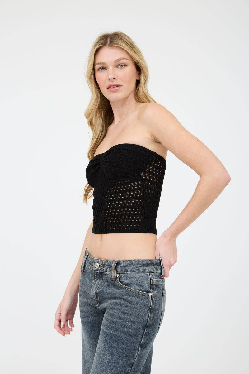 STRAPLESS CROCHET TOP: BLACK