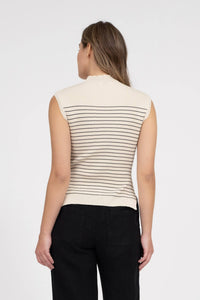 STRIPE MOCK NECK SWEATER: OATMEAL