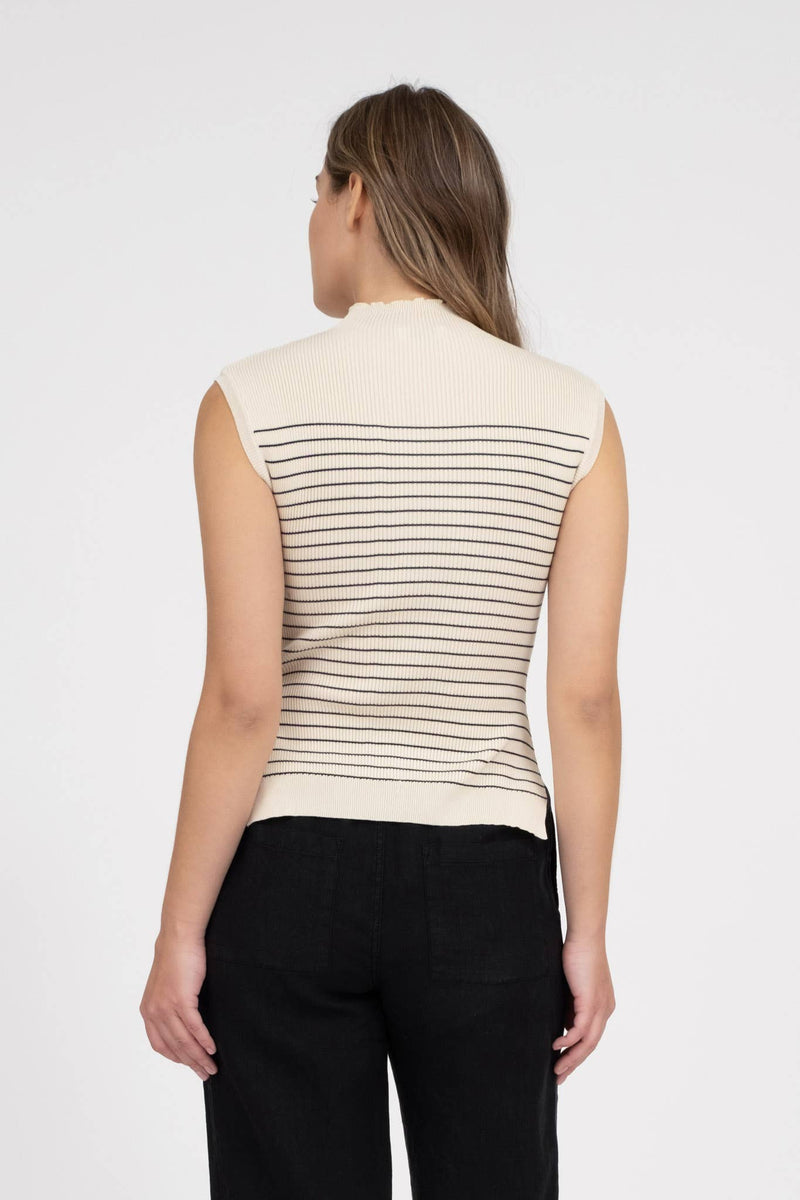 STRIPE MOCK NECK SWEATER: OATMEAL