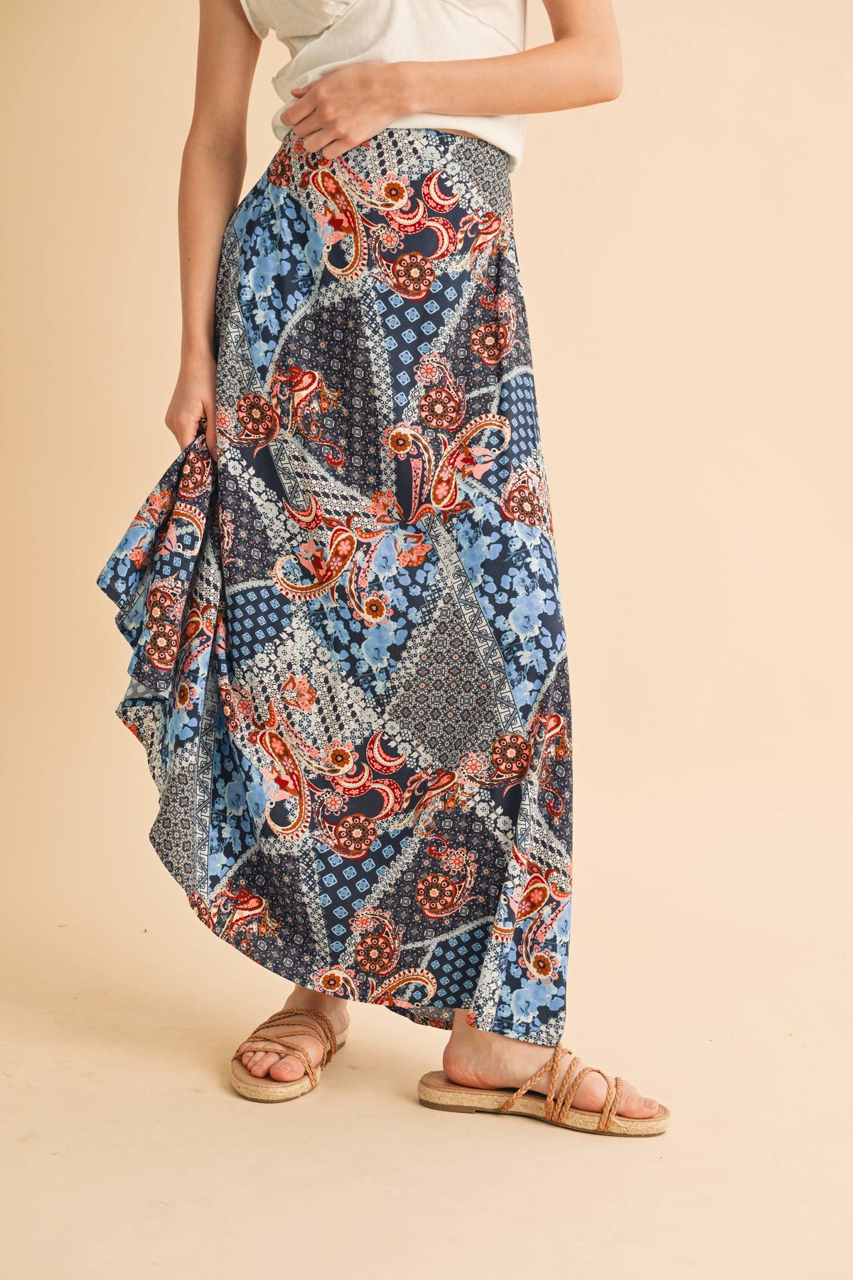 Bradyn Print Skirt-- Blue + Pink