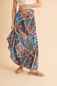 Bradyn Print Skirt-- Blue + Pink