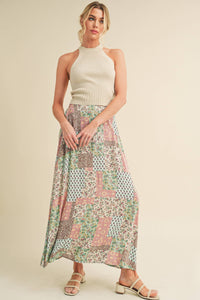 Bradyn Print Skirt-- Blue + Pink