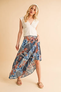 Bradyn Print Skirt-- Blue + Pink