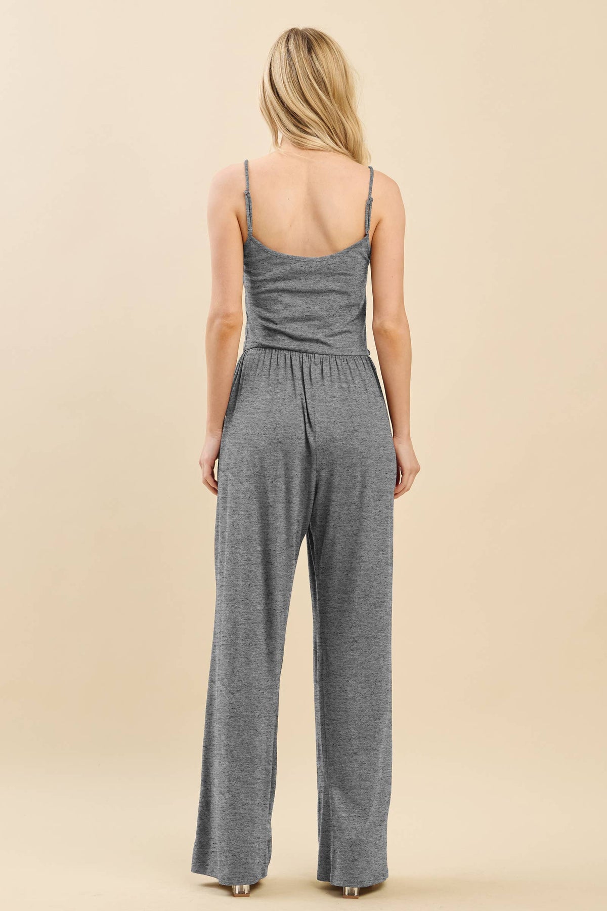 DOUBLE LAYERED PULL UP TANK JUMPSUIT: LIGHT H. CHARCOAL