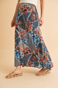 Bradyn Print Skirt-- Blue + Pink