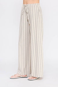 Cotton Blend Stripe Wide Leg Drawstring Pants