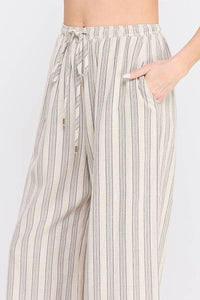 Cotton Blend Stripe Wide Leg Drawstring Pants