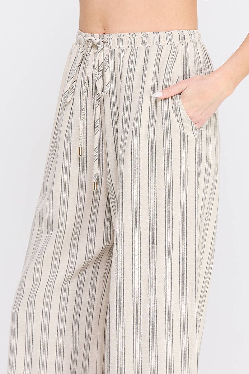 Cotton Blend Stripe Wide Leg Drawstring Pants