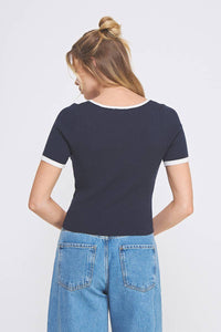 Soft Rib Fine Gauge Square Neck Bow Top