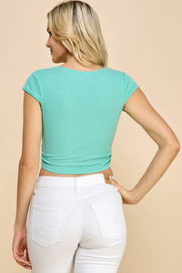 SURPLICE RUCHED DETAIL TOP: EASY OLIVE