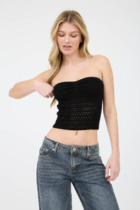 STRAPLESS CROCHET TOP: BLACK