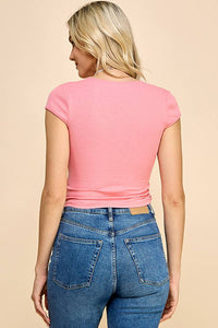SURPLICE RUCHED DETAIL TOP: EASY OLIVE
