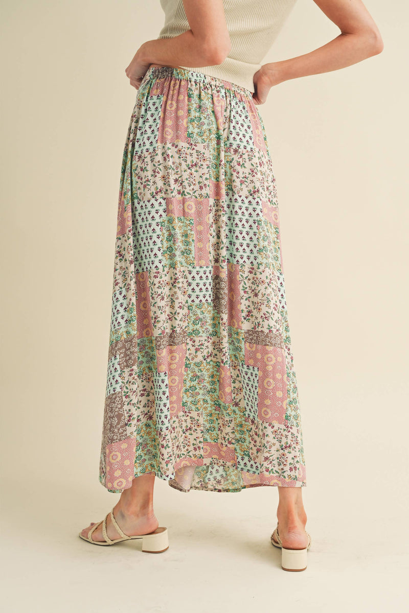 Bradyn Print Skirt-- Blue + Pink